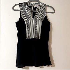 Francesca’s Collections Sleeveless Black Top Tribal V-Neck Blouse Small